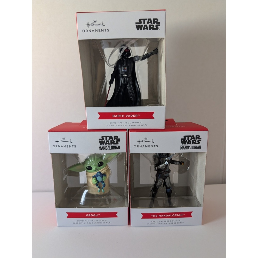NIB Star Wars Hallmark Ornaments Set Darth Vader Grogu Mandalorian Dark Academia
